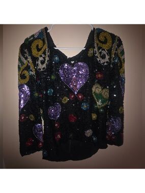 Vintage Henri Bendel Sequin And Beaded Long Sleeve Shirt